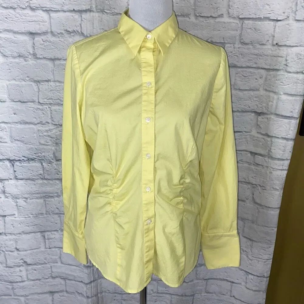 The limited women L cotton blend button down collar blouse yellow